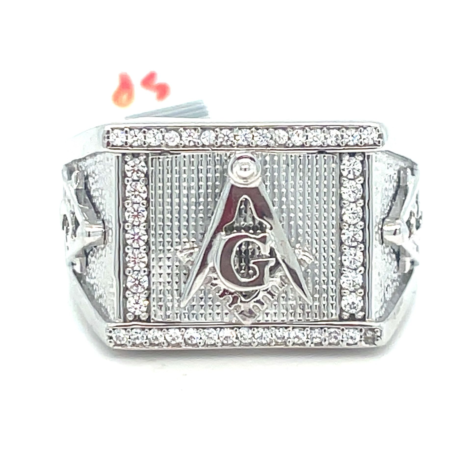 925 Sterling Silver CZ Freemason Ring 7.76g Size 11 177462/5
