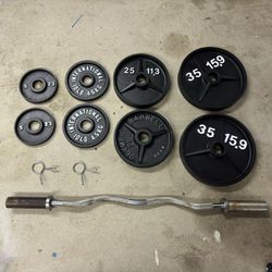 Weight Plates And Ez Curl Bar