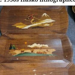 Vintage Hasko Lithograph On Wood Tv Tray