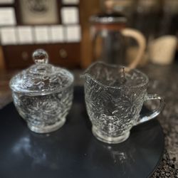 Princess House FANTASIA SUGAR & CREAMER w/Lid Set Poinsettia Floral Pattern