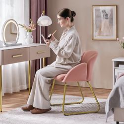 Pink velvet chair / pink vanity chair / cute vanity chair / pink makeup chair / no wheels 