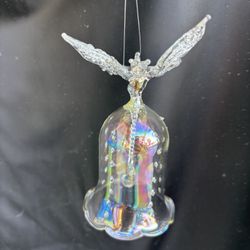Vtg Hand Spun Glass Butterfly Bell Ornament Silvestri 4" Iridescent. Vintage. 