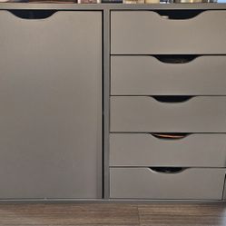 Homestock Gray 5 Drawer with Shelf Office File Wooden Cabinet