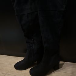 Black Women's Block Heel Over The Knee Boots