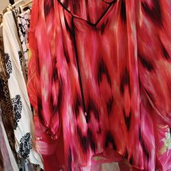 2x Red And Black With White Sheer Shirt