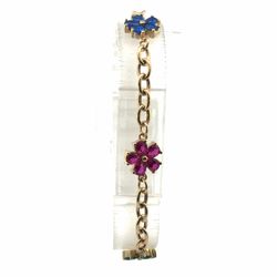 Women’s Ladies 10k Yellow Gold 7” Inch CZ Cubic Zirconia Blue Red Green Flower Bracelet GP3136735