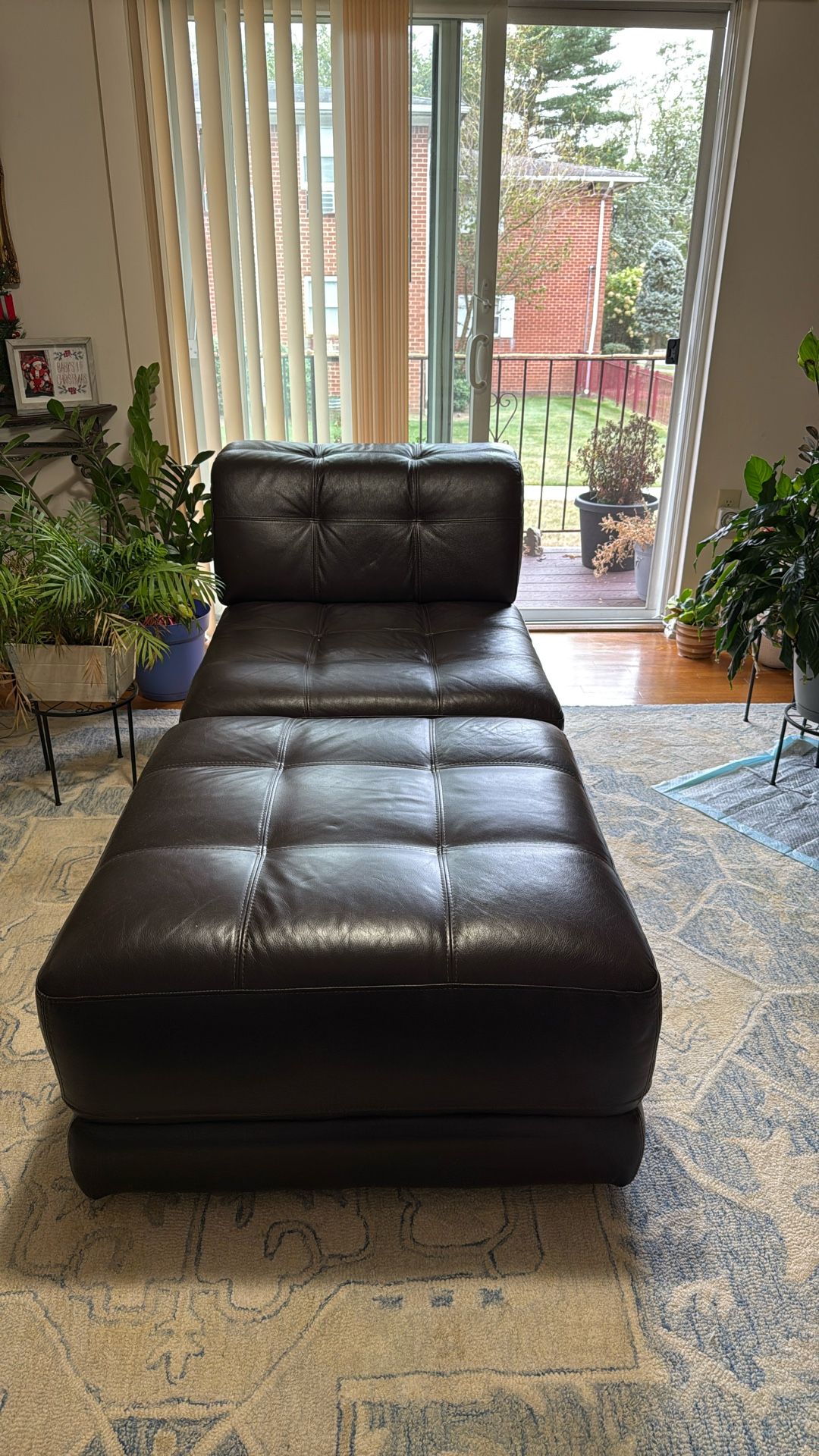 Leather Chair & Ottoman Set from Macy’s – Excellent Condition!  Only $400  Beautiful dark espresso brown leather set from Macy’s — modern, comfortable