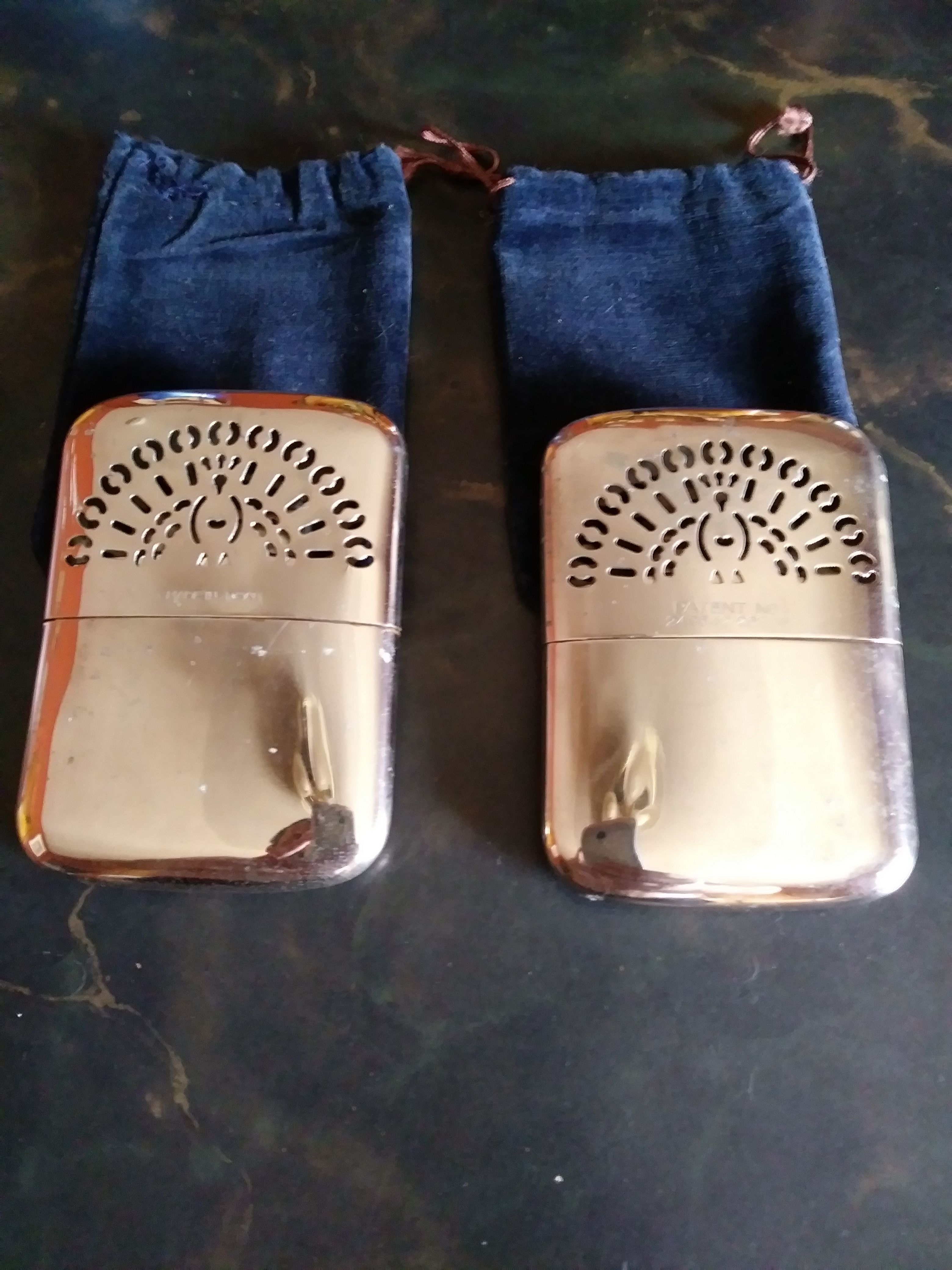 Authentic 1940s World War II Occupied Japan peacock kerosene hand warmers