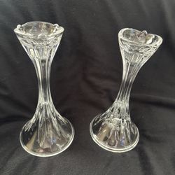 Pair If Beautiful Crystal Glass Lenox Candle Stick Holders 