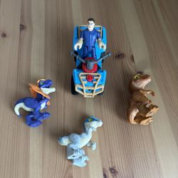 Imaginext Jurassic Park 3" Dinosaur Action Figure Lot Raptor Tyrannosaurus ATV
