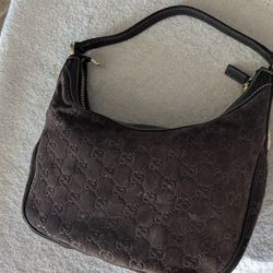 Gucci Brown Suede Monogram Shoulder Bag Located In Mesa