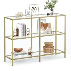 39.4 Inch Console Table with 3 Shelves, Sofa Tables, Modern Entryway Table, Metal Frame, Tempered Glass Shelf, Entryway Living Room Bedroo