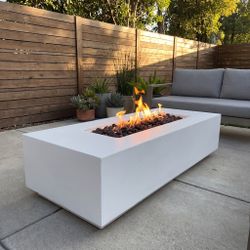 New 72 inch Concrete Fire Pit Table JRC72 White - 120,000 BTU Propane / Natural Gas - JRS Patio SD