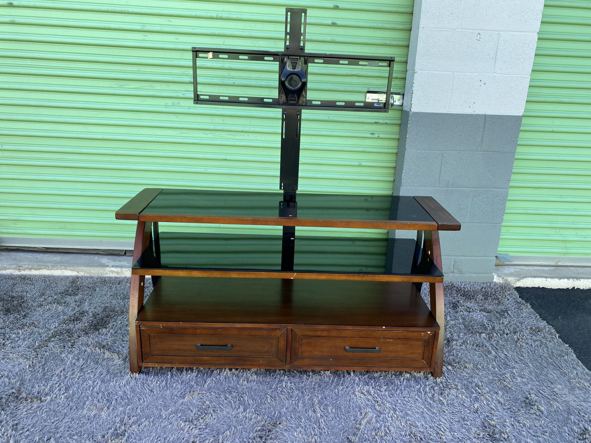 For Sale: 60-Inch Wooden TV Stand with Glass Shelves