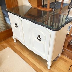 Antique White Cabinet With Glass Top