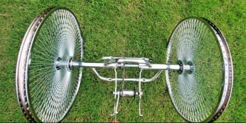 26" Lowrider beach cruiser bike Chrome Trike Conversion Kit Includes Two 26" 144 Spoke Chrome Hollow-Hub Steel Wheels.