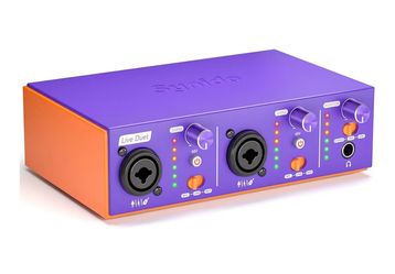 Synido USB C Audio Interface for Recording Music, Streaming, Podcasting with Dual XLR, Line Input, 24bit/48kHz, 48V Phantom Power, 2-channel, Purple