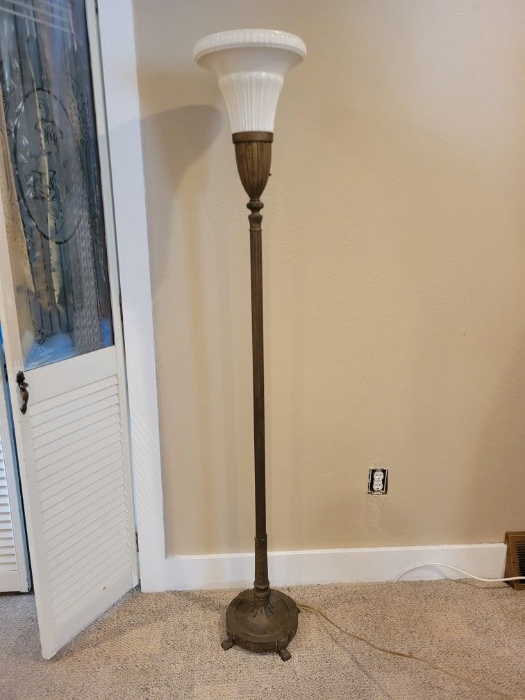 Antique Vintage Brass and Glass Floor Lamp