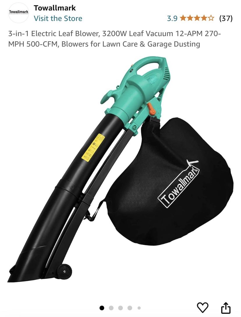 3-in-1 Electric Leaf Blower, 3200W Leaf Vacuum 12-APM 270-MPH 500-CFM, Blowers Like New USED ONCE