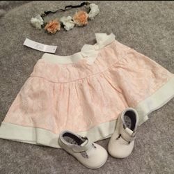NWT 2T Lace Peach Skirt & Headband Set