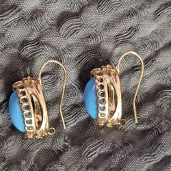 Chunky Ornate Cabochon Turquoise Bead Drop Hook Earrings