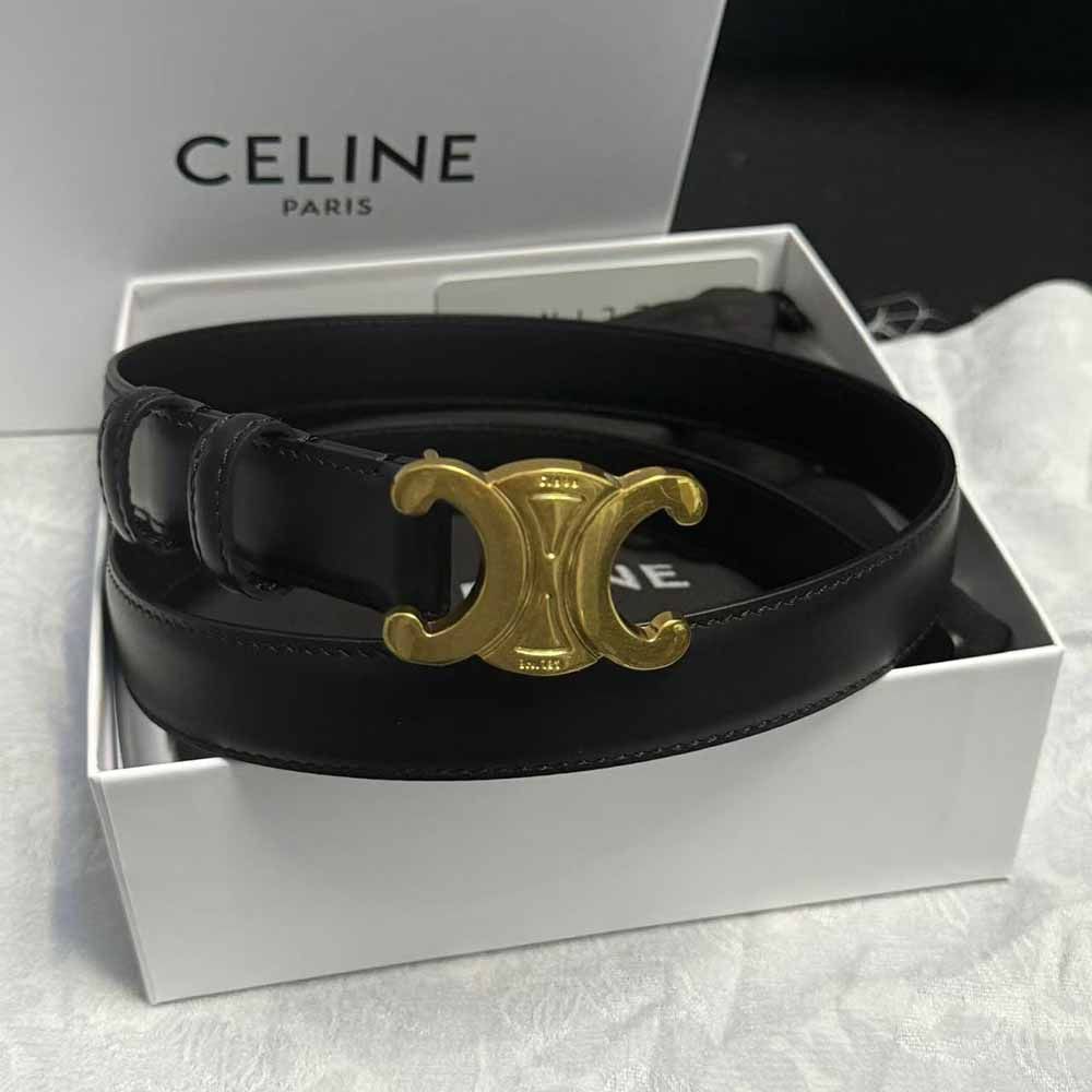 Celine Black Triomphe Smooth Belt 