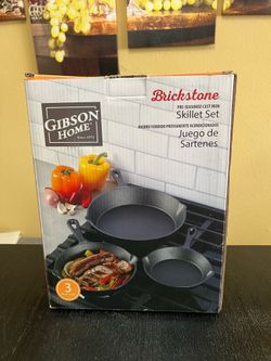 Gibson Home Brickstone 3-Piece Pre-Seasoned Skillet set. New.
