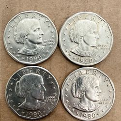 1980 D Susan B Anthony Liberty One Dollar Coin is a circulated coin minted in Denver by the U.S. Mint. Made of copper clad, this business strike coin 