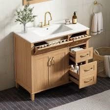 Natural Oak bathroom vanity and white sink
