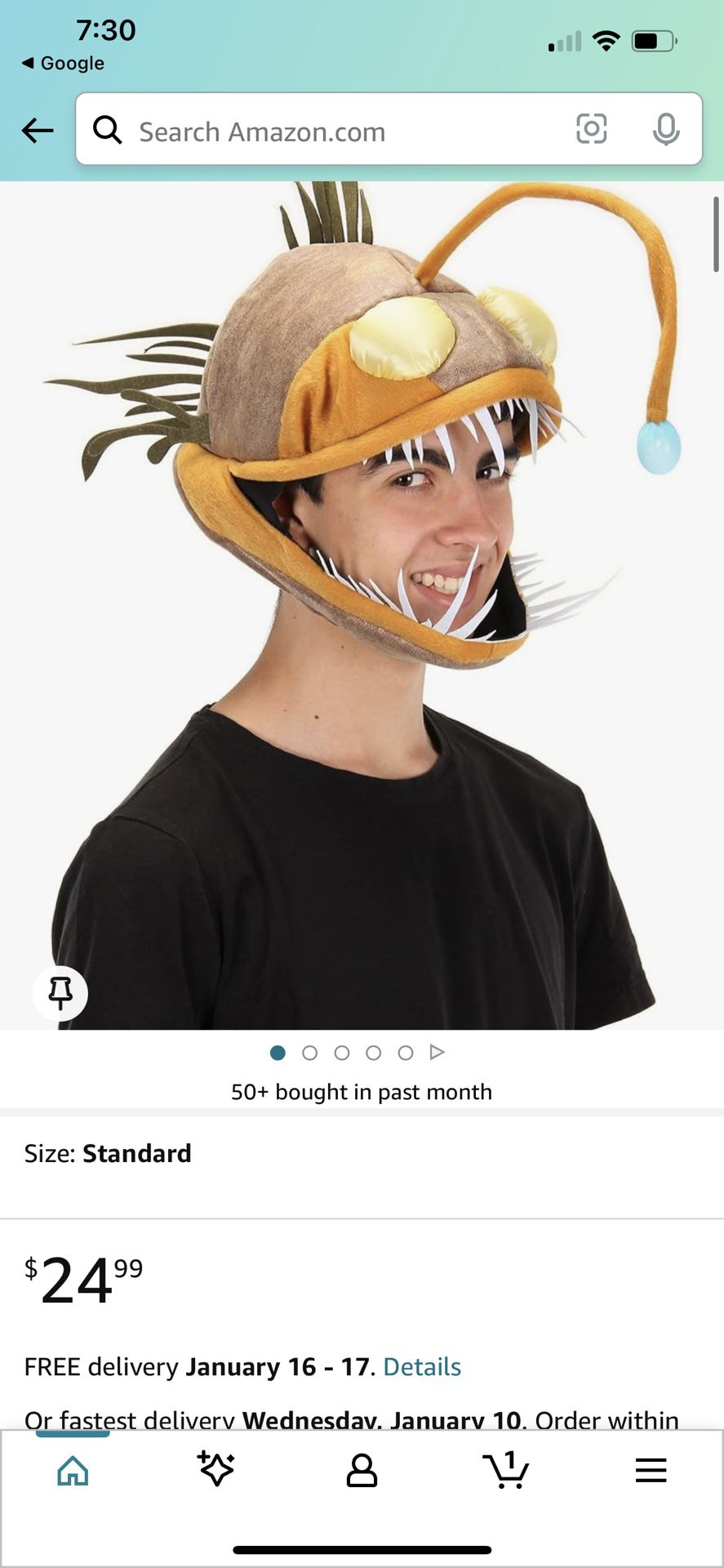Halloween Costume Adult's Light-Up Angler Fish Jawesome Hat