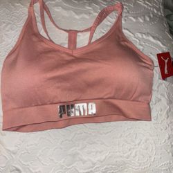Pink Puma Sports Bra with Metallic Logo