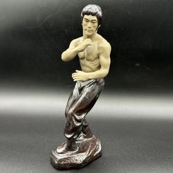 Vintage Handcraft Bruce Lee Figurine Figure Pottery Ceramic Matte Statue 10.25"