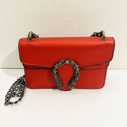 Designer Trendy Red Chain Red Crossbody Handbag Purse 