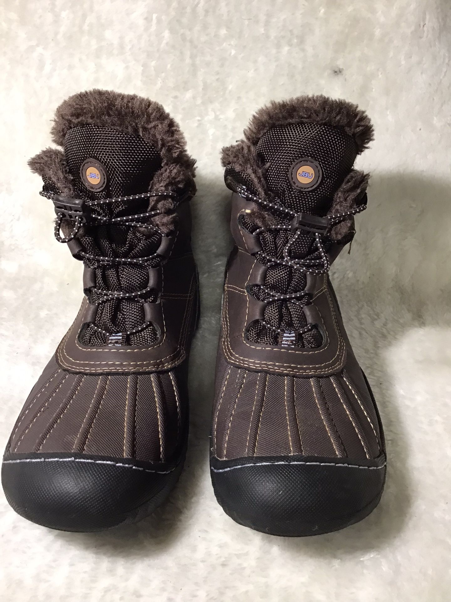 JBU WOMEN PULLMEN BROWN FAUX FUR LINED WINTER DUCK BOOTS SIZE 8m