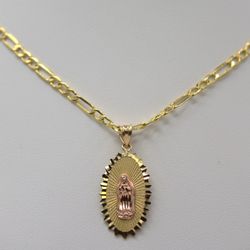 14k Gold Virgen De Guadalupe Necklace 