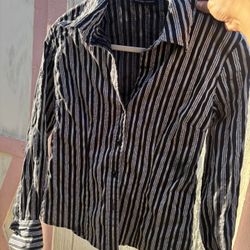 Y2K Style Metallic And Black Low Button Up Top