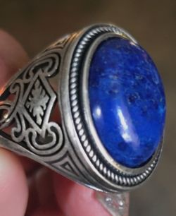Sterling silver lapis lazuli  Signet Ring  ottoman Turkish filigree design Size 11 in  Culver City area