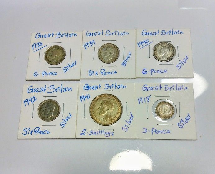 SET OF (6) SILVER COINS OF GREAT BRITAIN
