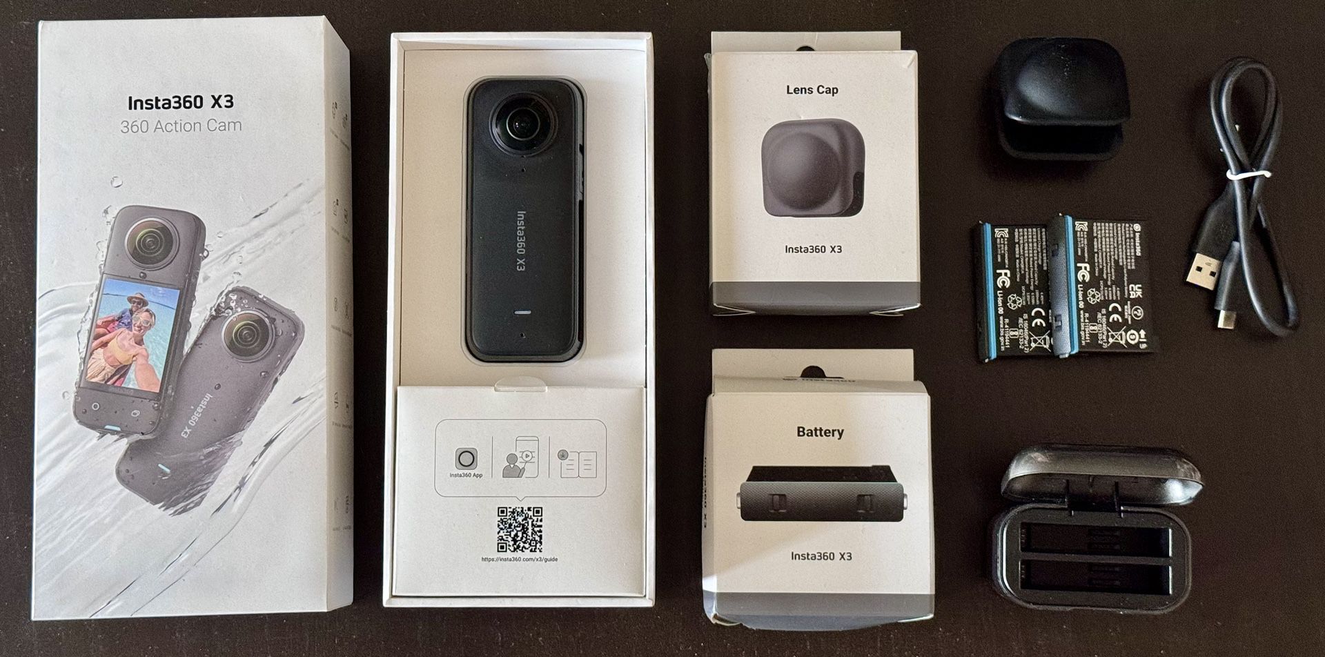 Insta360 X3 Camera with Accessories 2 Batteries, Dual Charger Case, Lens Cap, Soft Case, Cord