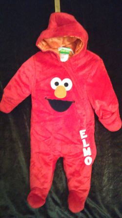 Sesame Street Elmo plush baby boy girl zip-up onesie playsuit hoodie winter outfit size 6 to 9 months Halloween costume