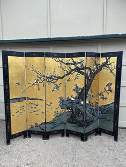 1925 Chinese Gold Leaf And Black Lacquer Room Divider Screen Wall