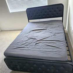 Queen Bed Frame + Mattress + Cover – Good Condition