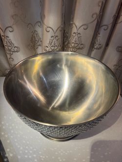 Large Silver Metal Decorative Bowl