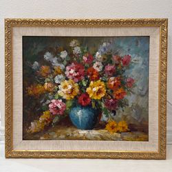 Impressionist floral still life oil painting, Signed Hoffman