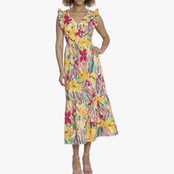 Maggy London Yellow Floral Midi Dress