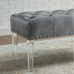 Velvet Upholstered Bench with Acrylic Legs