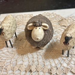 Collectible Ceramic Sheep Figurines – Folk Art Style 