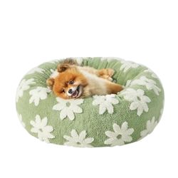 Green Flower Donut Pet Bed 23-in Washable 
