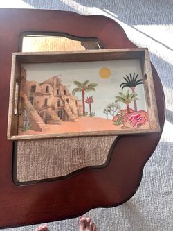 Wooden Decorative Tray with Desert Scene