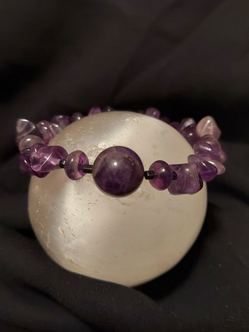 Amethyst And Hematite Crystal Bracelet